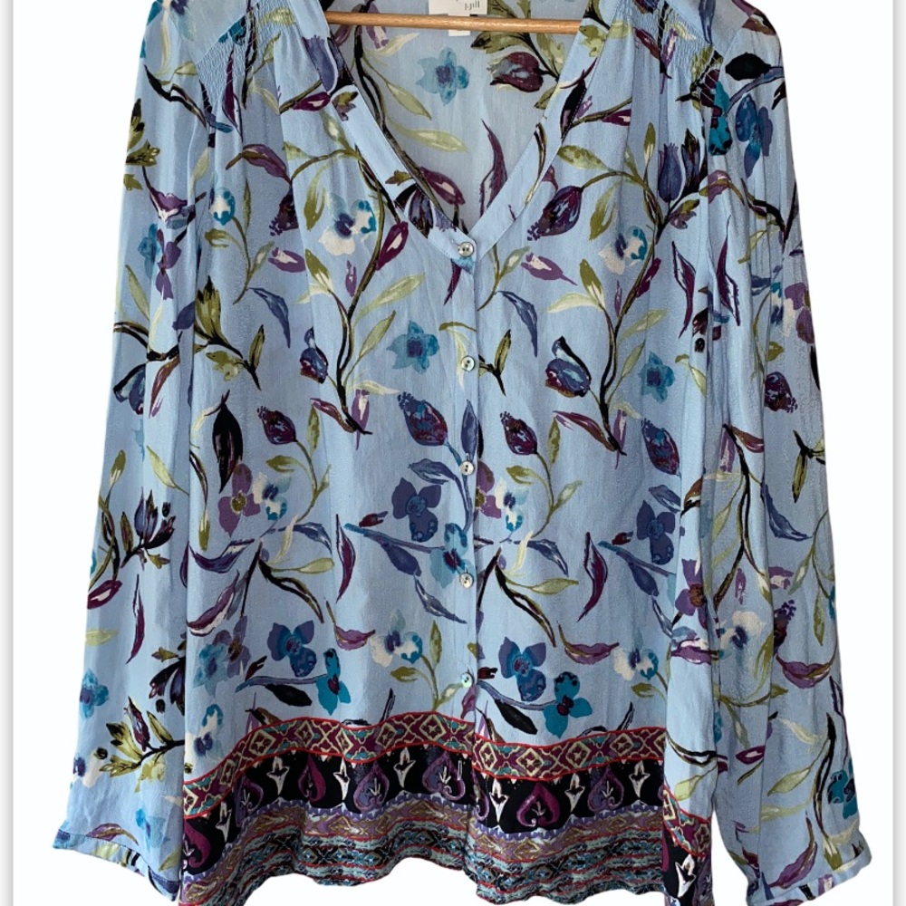 J. Jill Womens Blue Floral Blouse Size XL